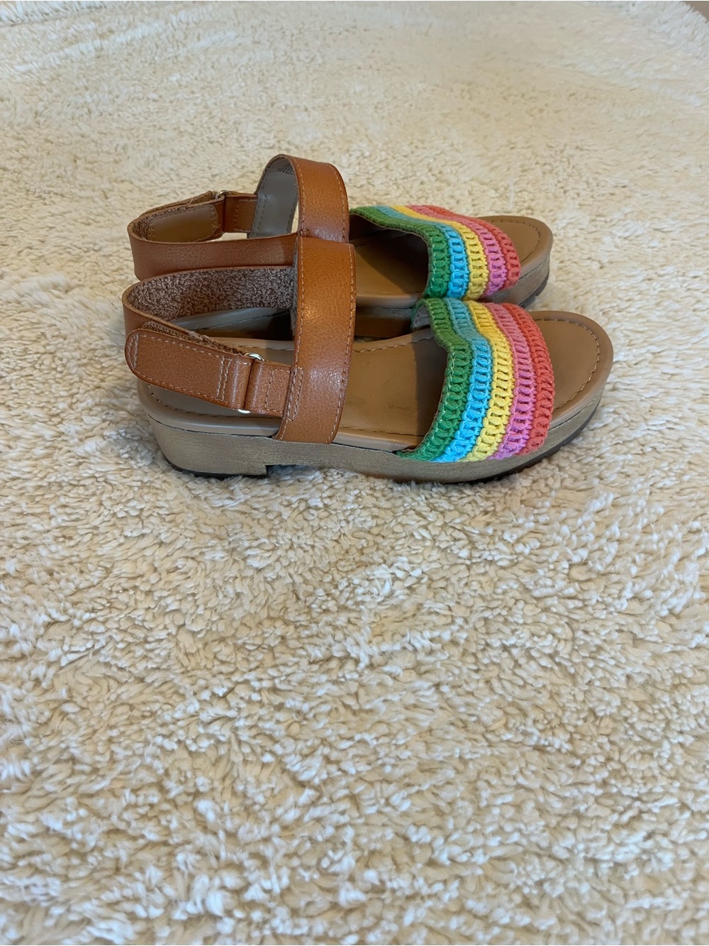Cat & Jack Girls Rainbow Crochet Strap Sandals in Brown Sz 13